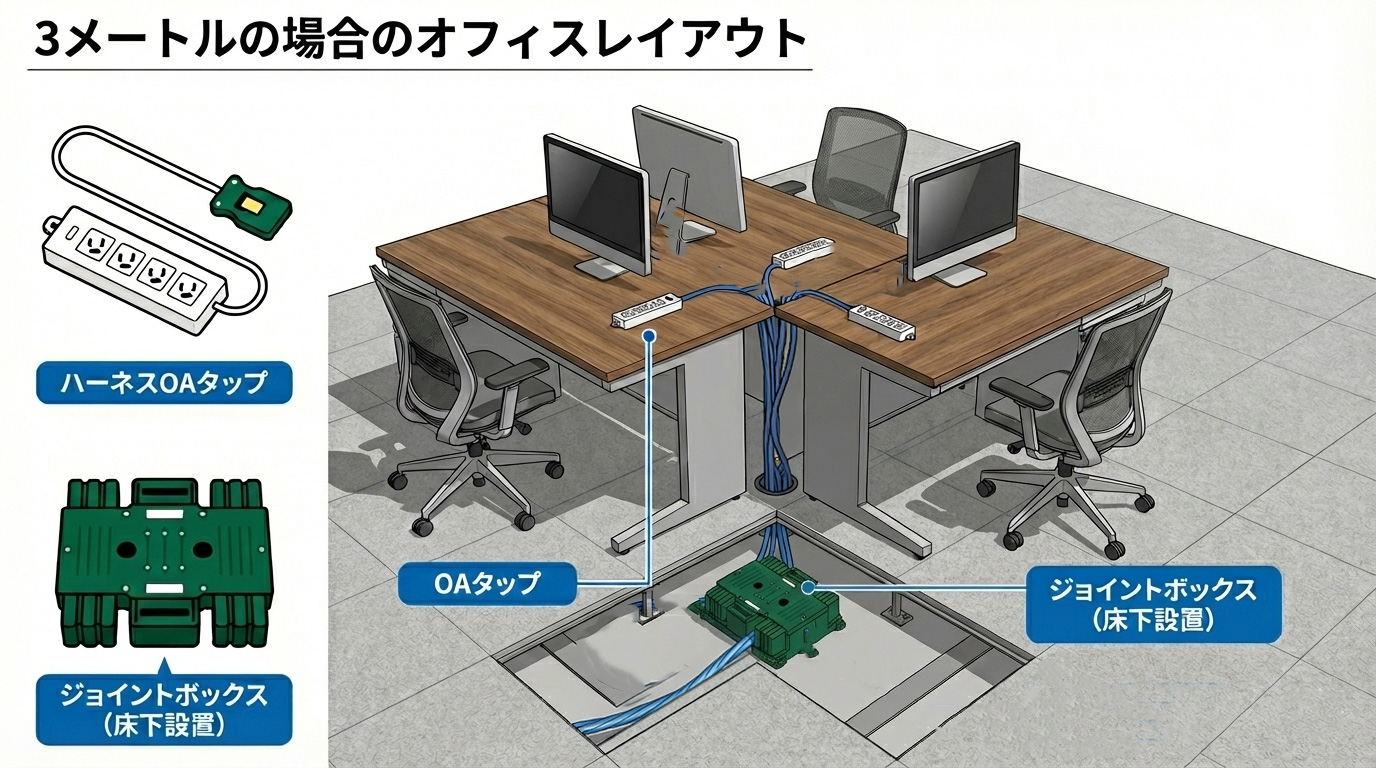 ハーネスOAタップケーブル3mの場合のレイアウト例